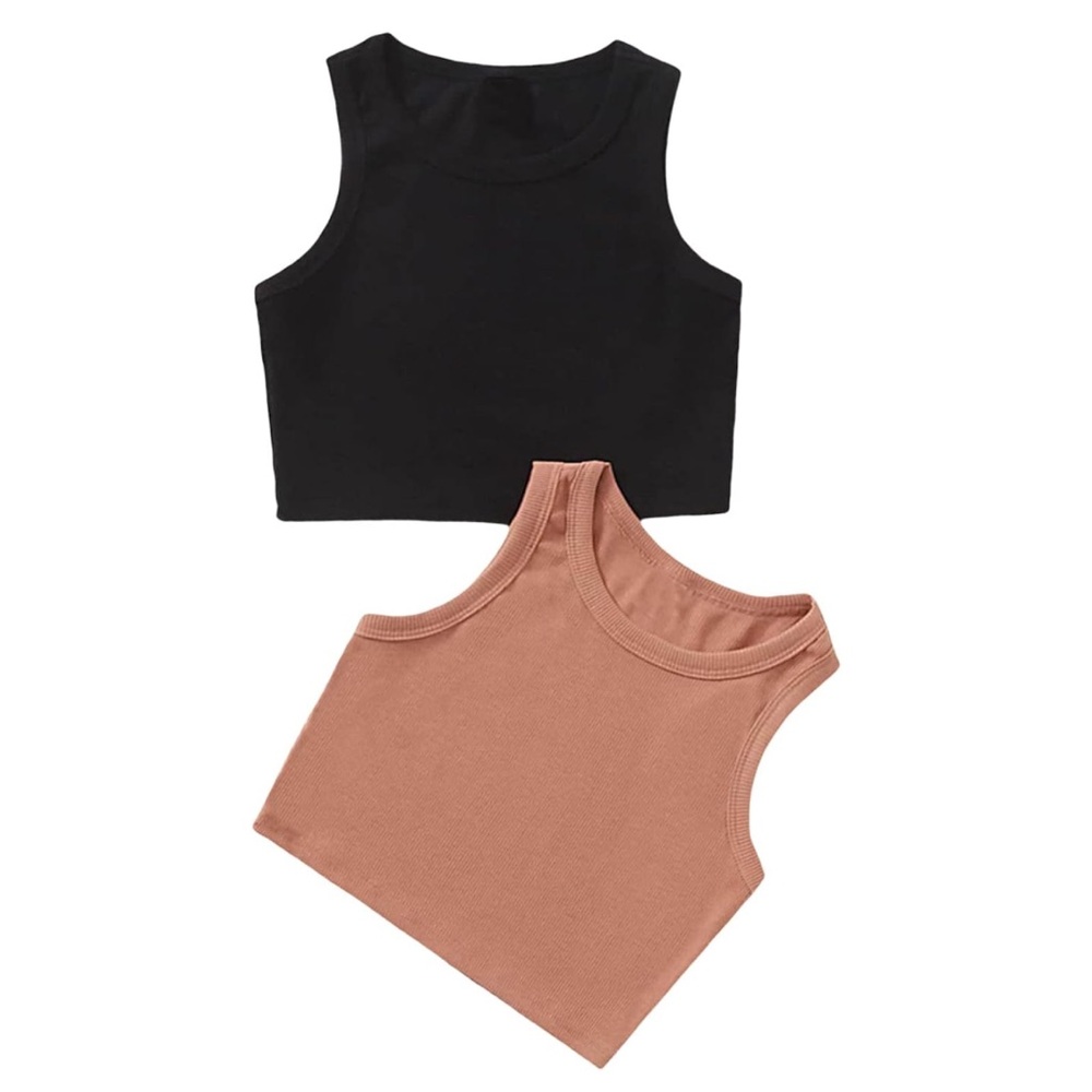 Milumia Girls Set of 2 Ribbed Knit Sleeveless Round Neck Casual Crop Tank Top 9y